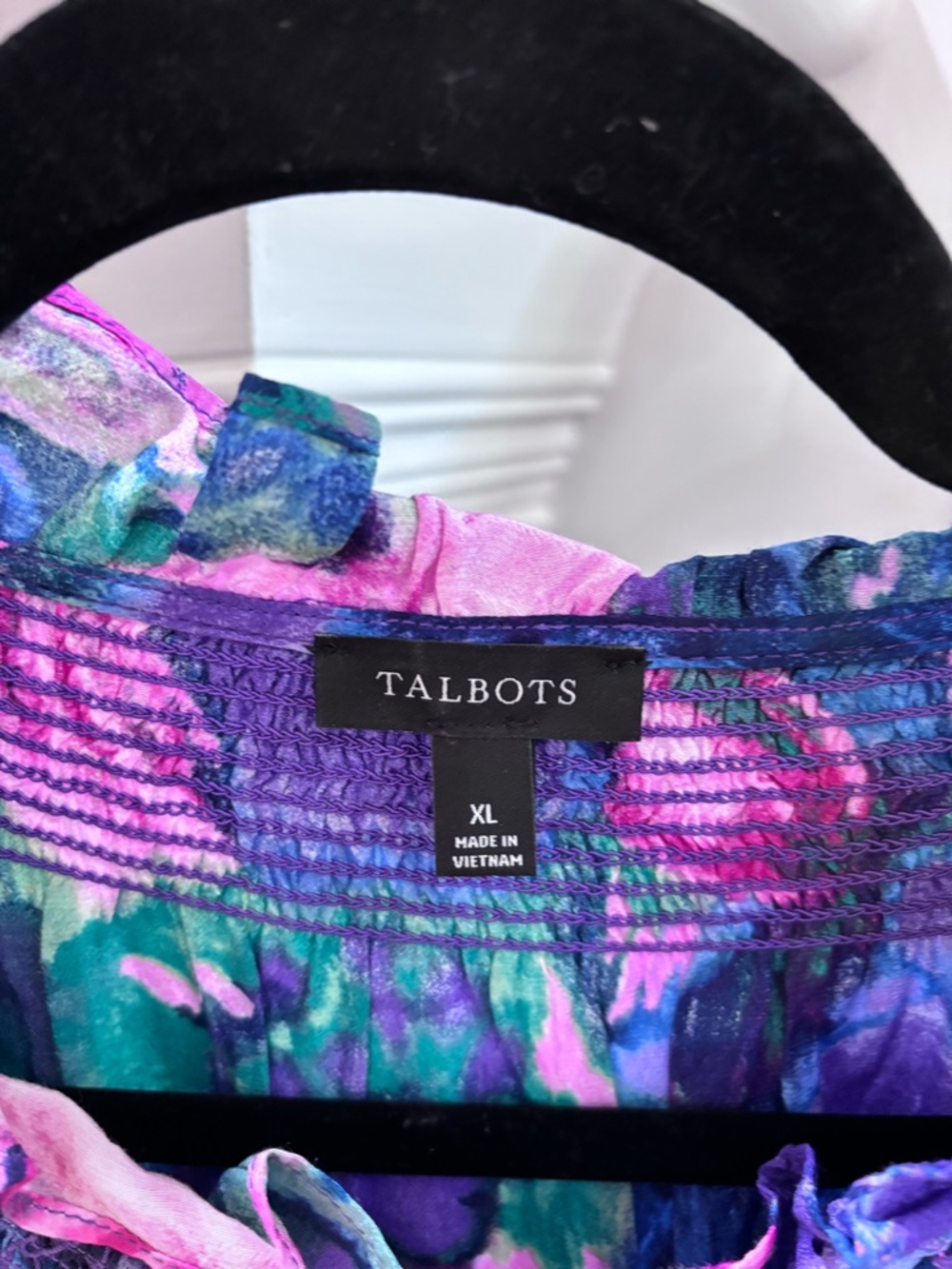 Talbots SMOCKED RUFFLE NECK TOP - DELICATE FLORAL XL - Picture 6 of 9